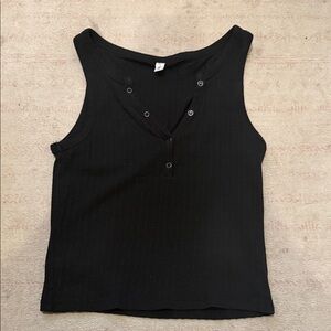 bp Black Ribbed Snap Henley Tank Top
